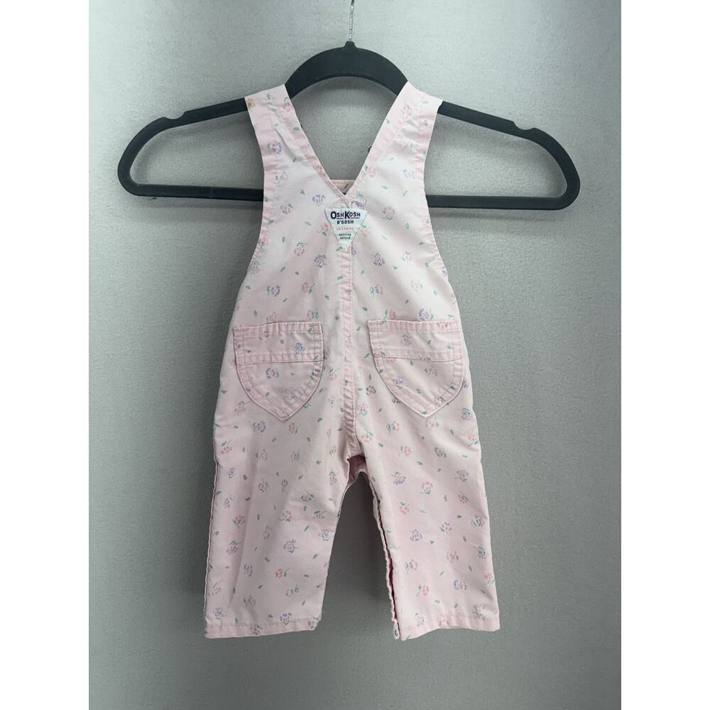 VTG OshKosh B’Gosh Vestbak Overalls 3-6M Pink Floral Baby Snap USA 90s READ - Picture 5 of 16